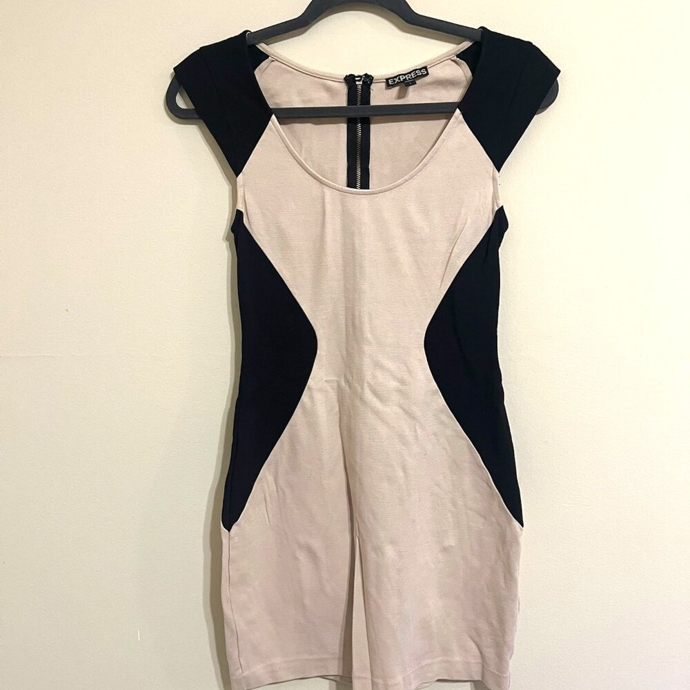 Express Beige & Black Bodycon Fitted Dress Women's Size 2